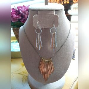 Silver and gold necklace and earrings set EUC